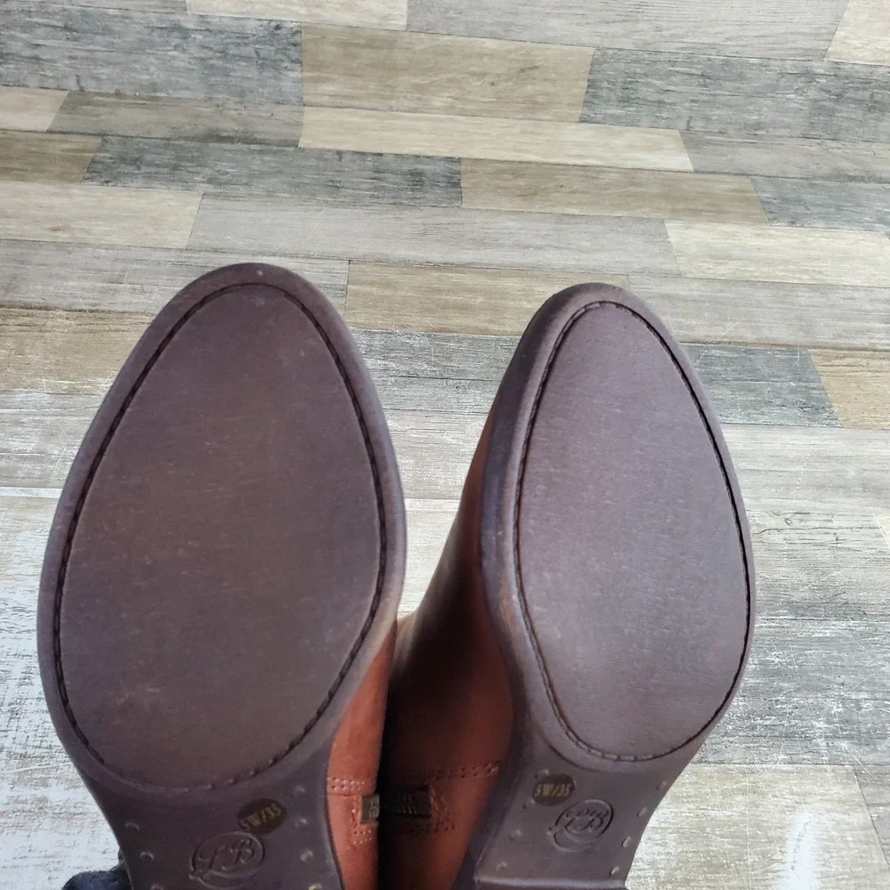 Lucky Brand Basel Womens Booties Sz 5 W Toffee Brown Leather Side Zip Ankle Boot